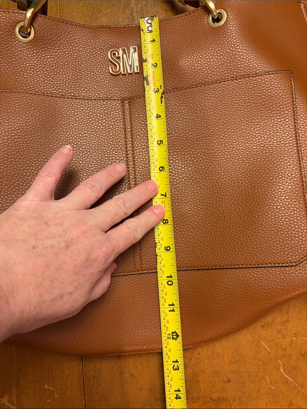 Brown Pebbled Leather Tote with Front Pocket